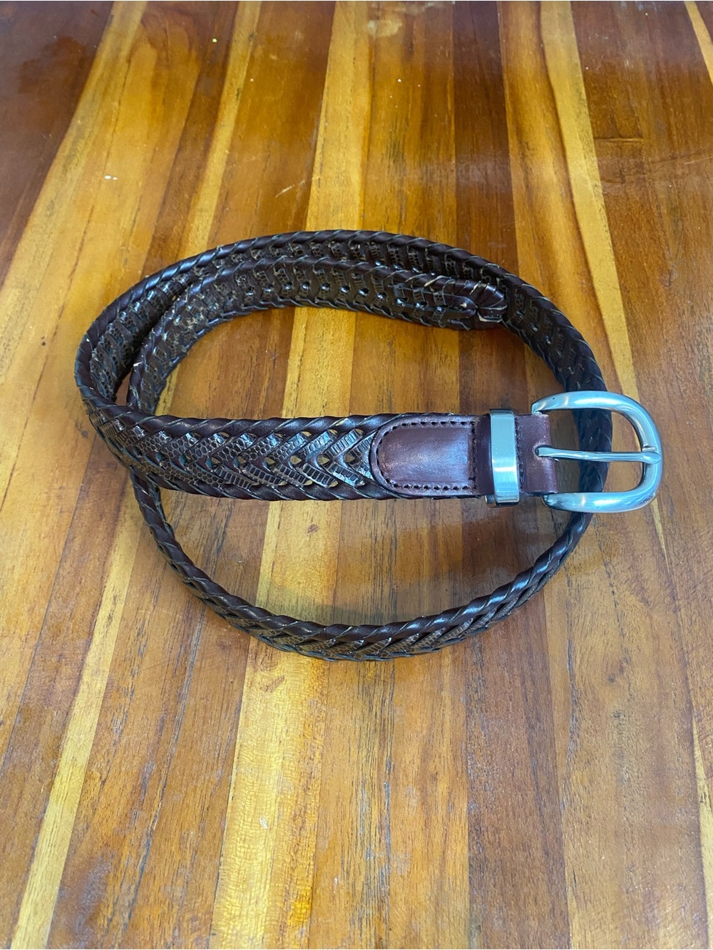 VINTAGE Men's Woven Leather Belt SIZE 34 - Brown